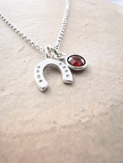 Sterling Silver Horseshoe and Gemstone Necklace