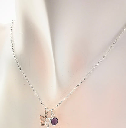 Sterling Silver Butterfly and Gemstone Necklace