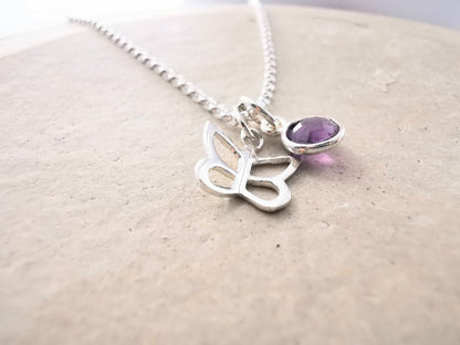 Sterling Silver Butterfly and Gemstone Necklace