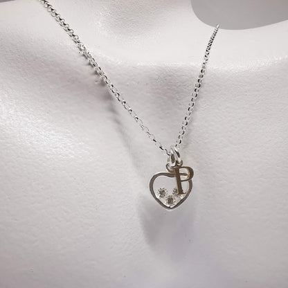 Sterling Silver Heart With Crystal and Initial Necklace