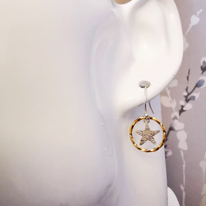 Sterling Silver Star and Gold Twisted Hoop Earrings - SKU 1095 - Sophellie Jewellery