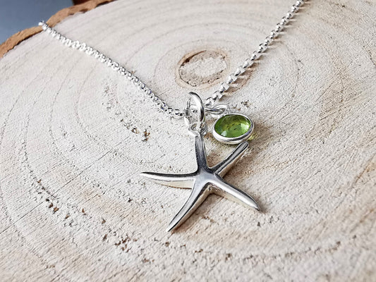 Sterling Silver Starfish and Gemstone Necklace - SKU 1101 - Sophellie Jewellery