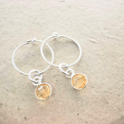 Sterling Silver Citrine Hoop Earrings