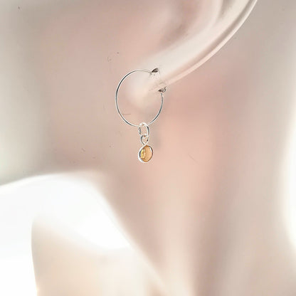 Sterling Silver Citrine Hoop Earrings