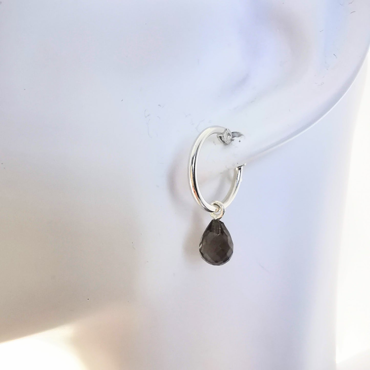 Sterling Silver Smokey Quartz Lever Back Hoop Earrings