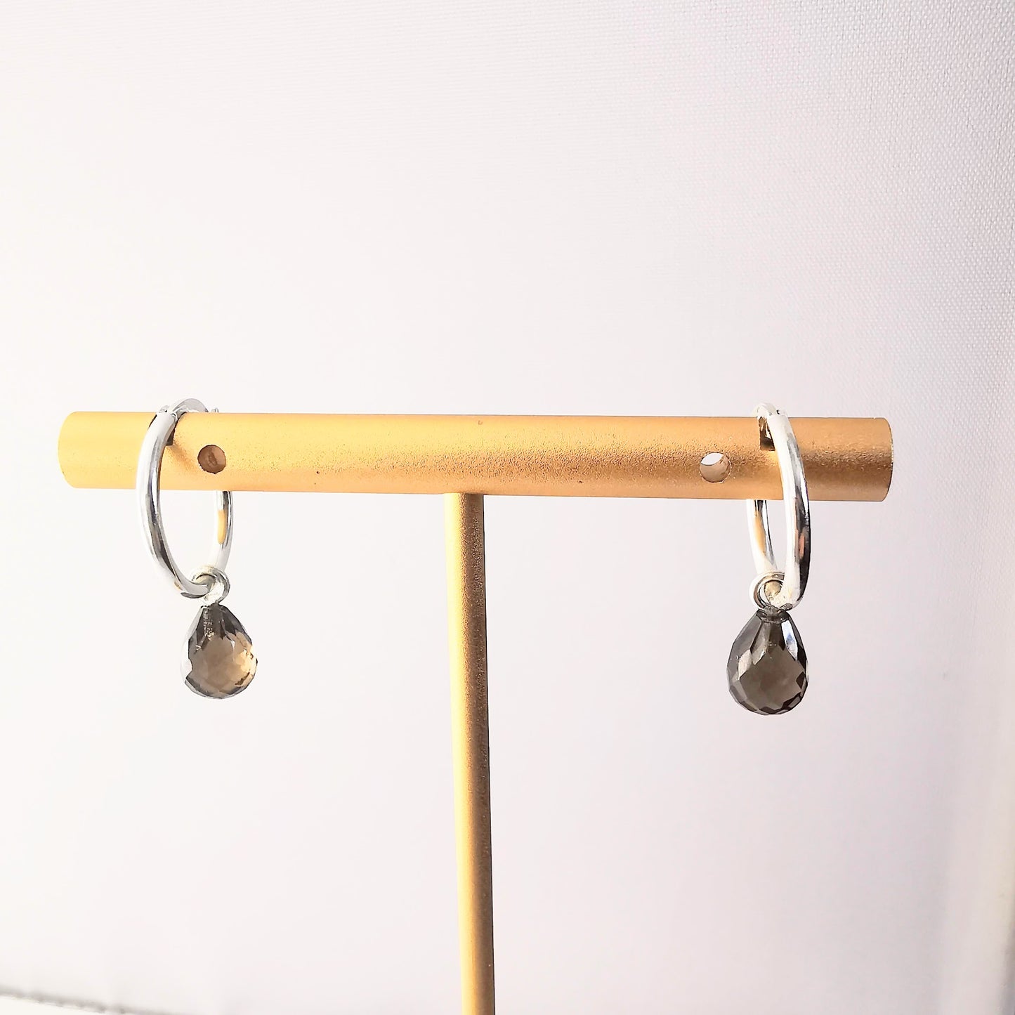 Sterling Silver Smokey Quartz Lever Back Hoop Earrings