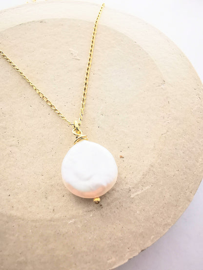 Gold Freshwater Coin Pearl Necklace