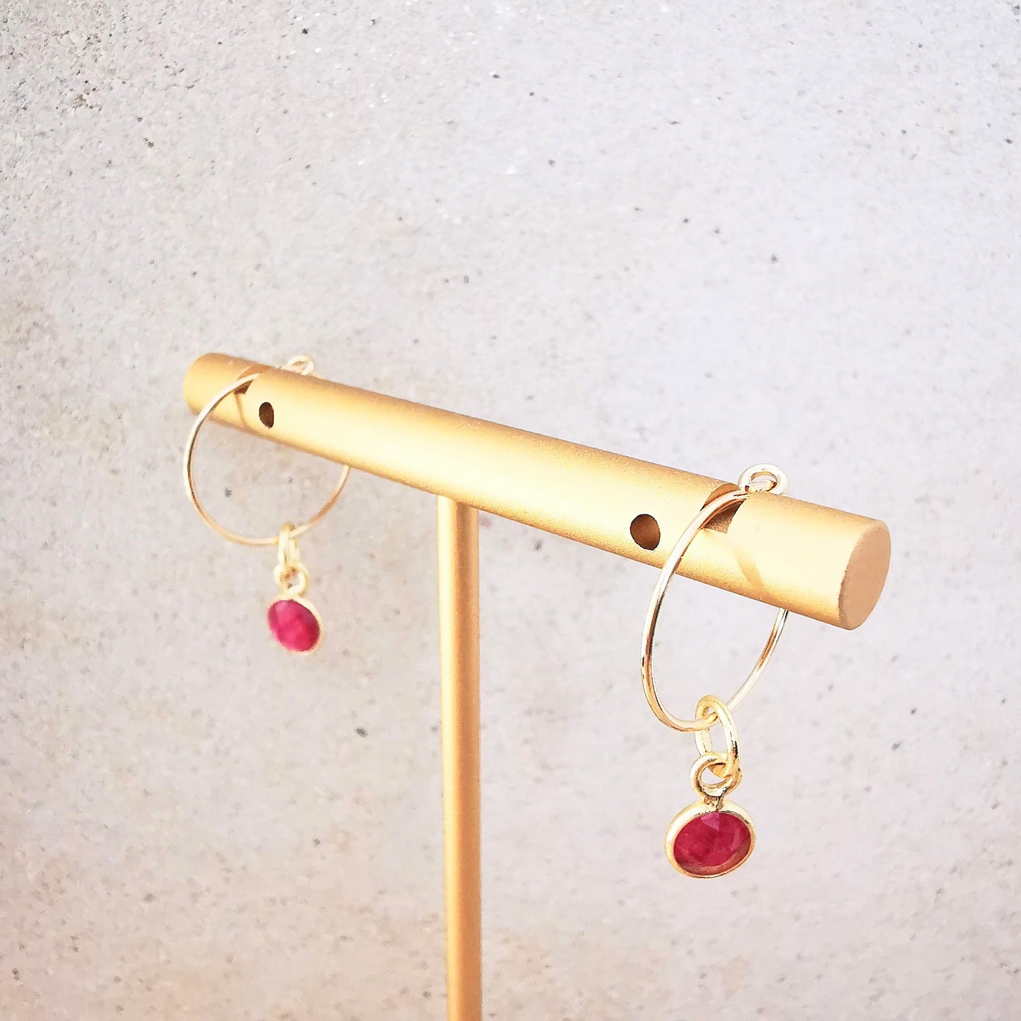 Gold Ruby Gemstone Hoop Earrings