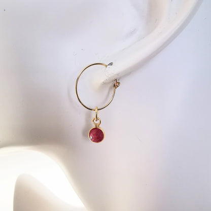 Gold Ruby Gemstone Hoop Earrings