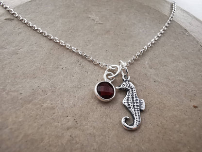 Sterling Silver Seahorse and Gemstone Necklace