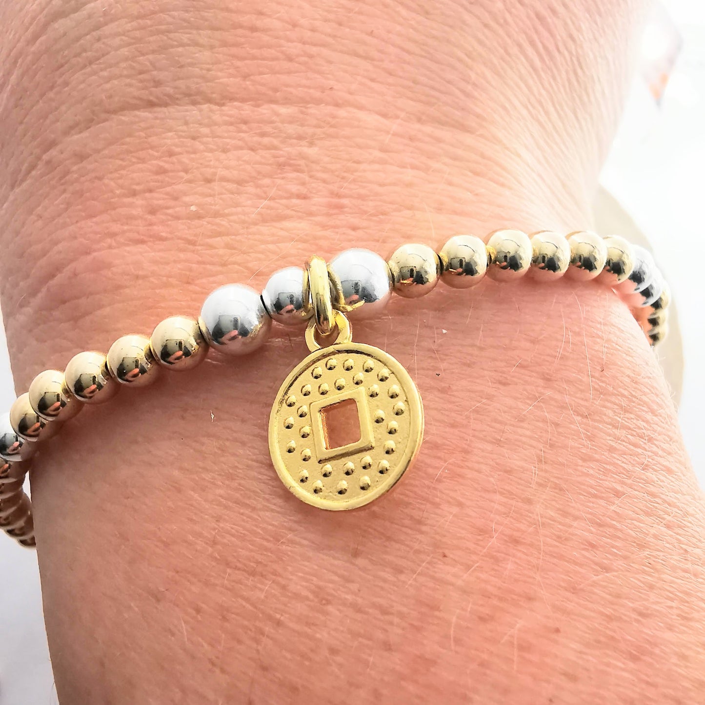 PHOEBE - Sterling Silver and Gold Coin Bead Bracelet