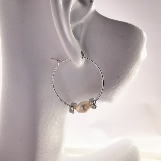 ALICE Sterling Silver Pearl Hoop Earrings