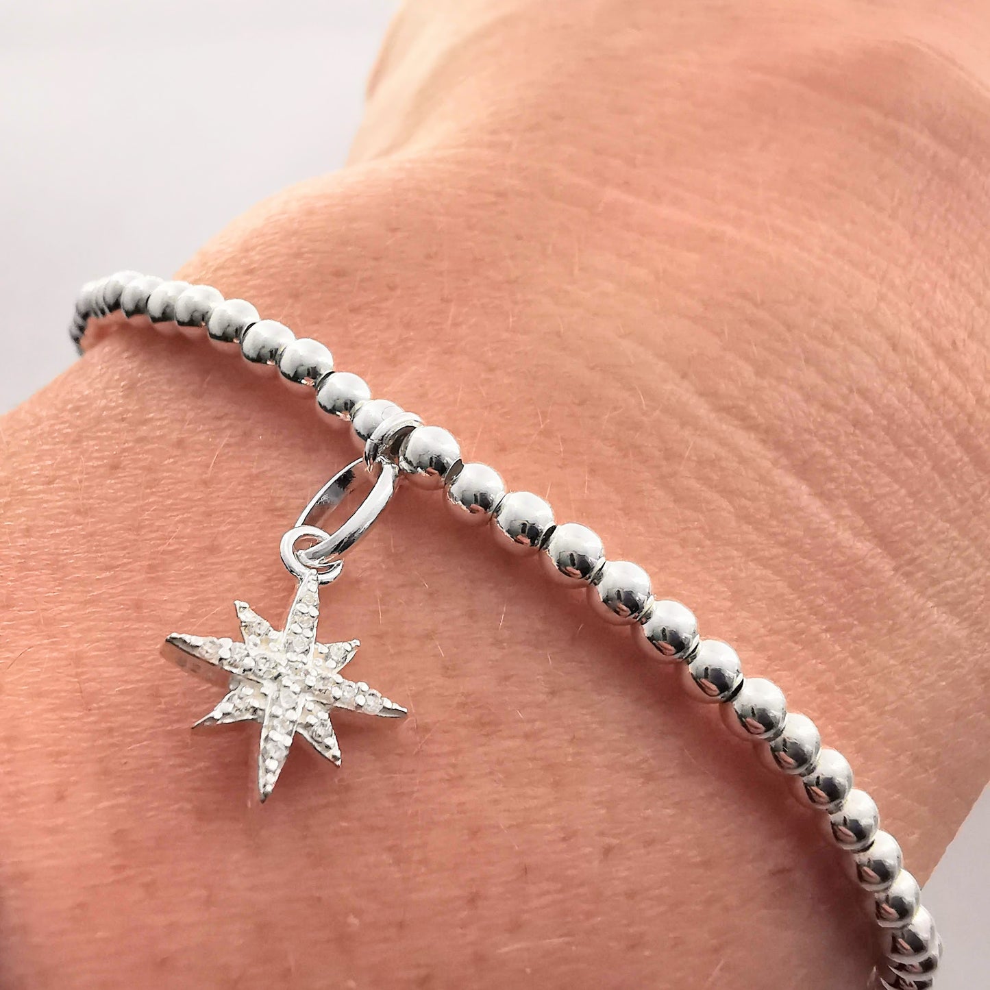 CELESTE Sterling Silver Bead Bracelet with North Star Charm