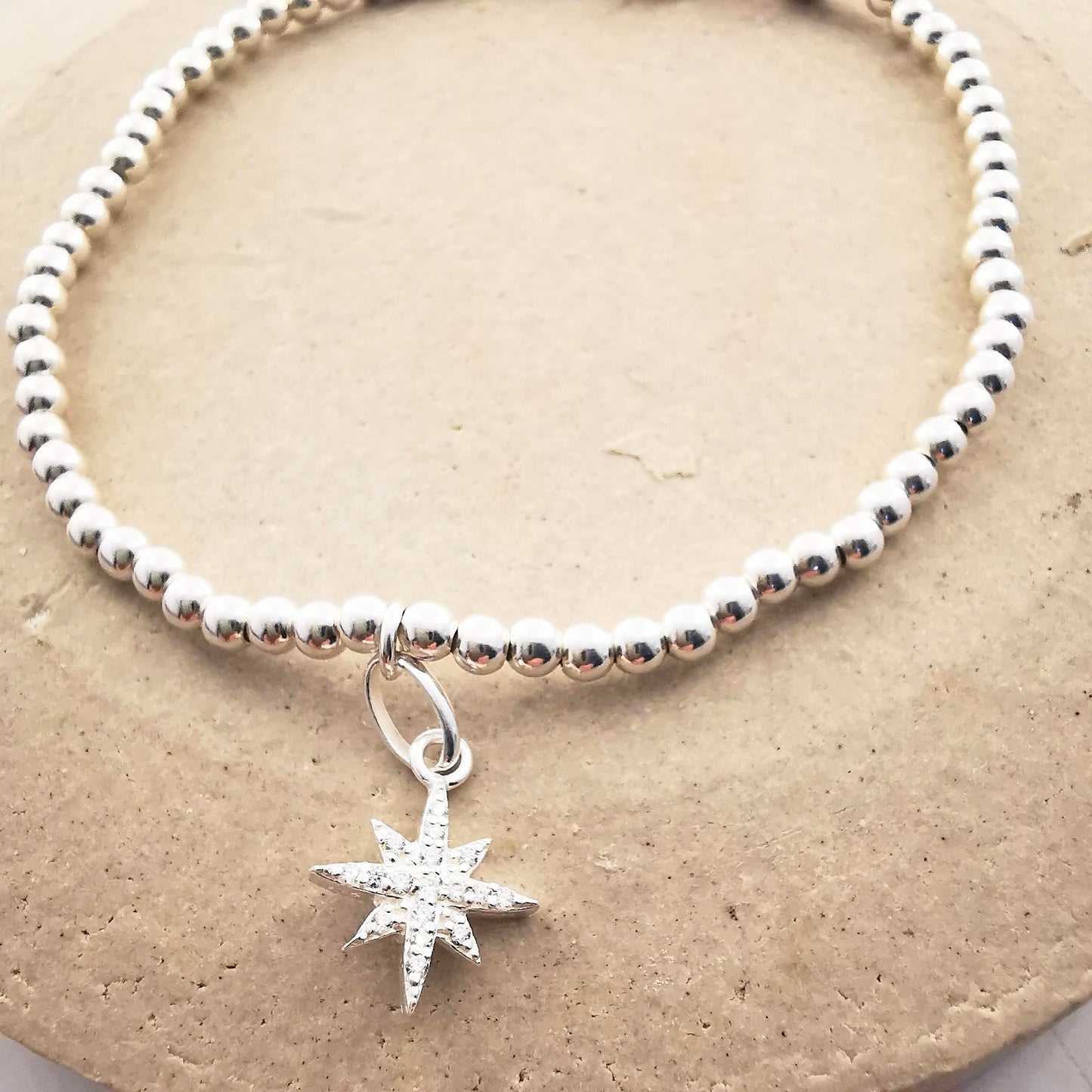 CELESTE Sterling Silver Bead Bracelet with North Star Charm