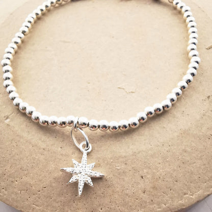 CELESTE Sterling Silver Bead Bracelet with North Star Charm