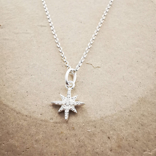 CELESTE Sterling Silver North Star Crystal Pendant Necklace