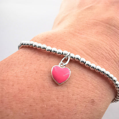 ROSE Sterling Silver Pink Heart Bracelet