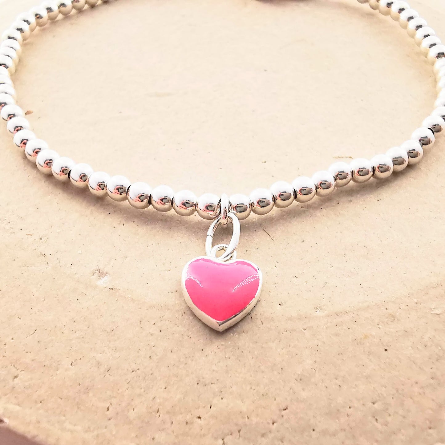 ROSE Sterling Silver Pink Heart Bracelet