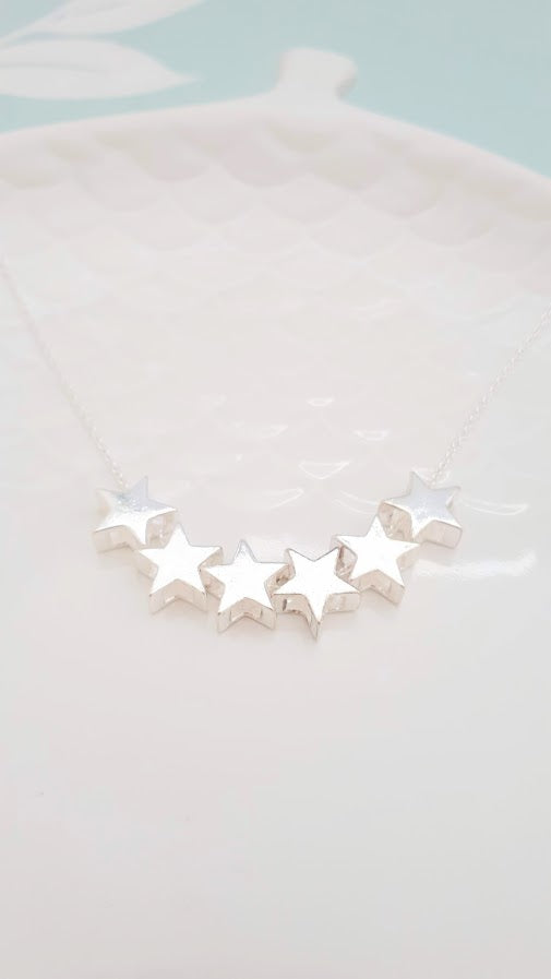 Sterling Silver Six Star Necklace