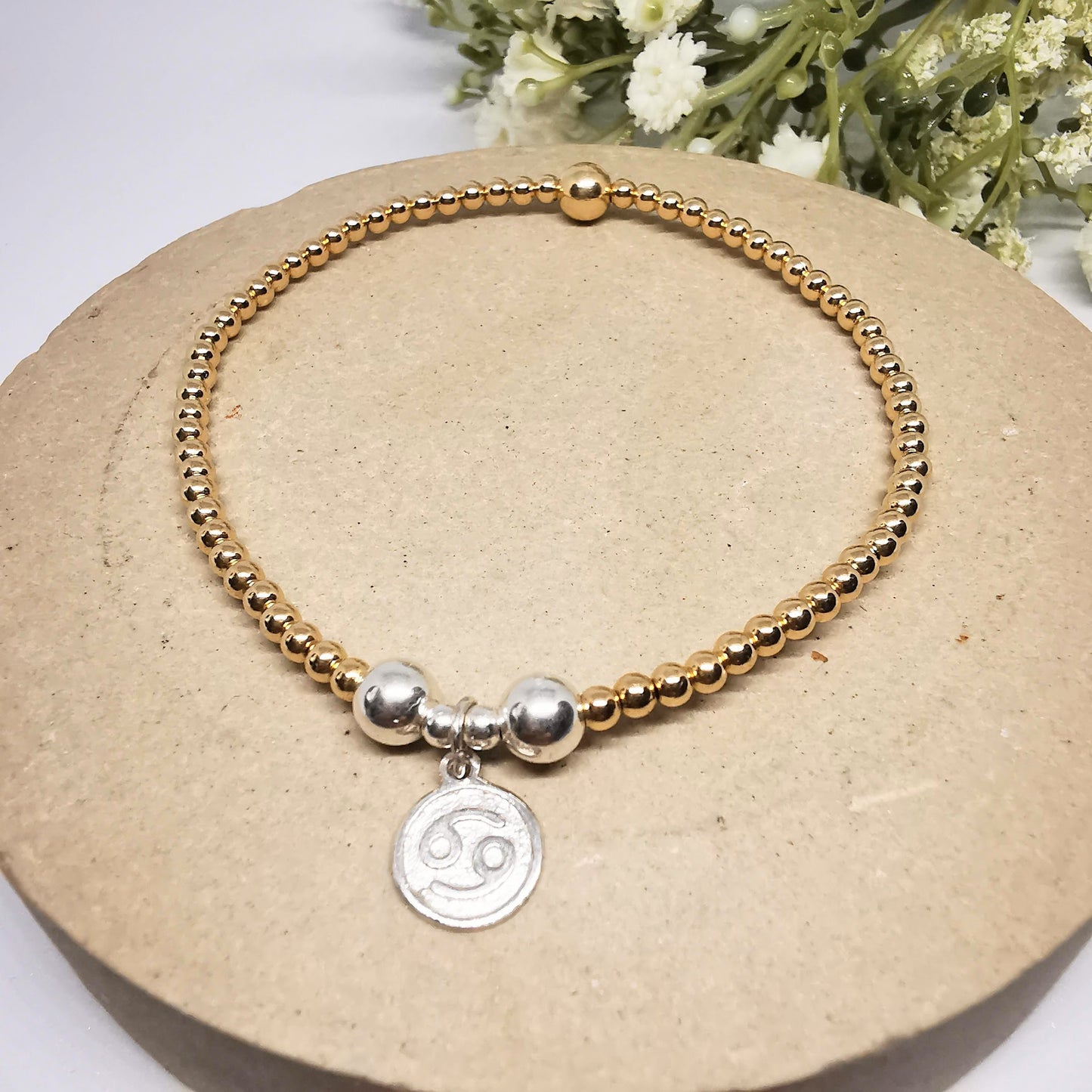 Gold Beaded Bracelet Cancer Zodiac