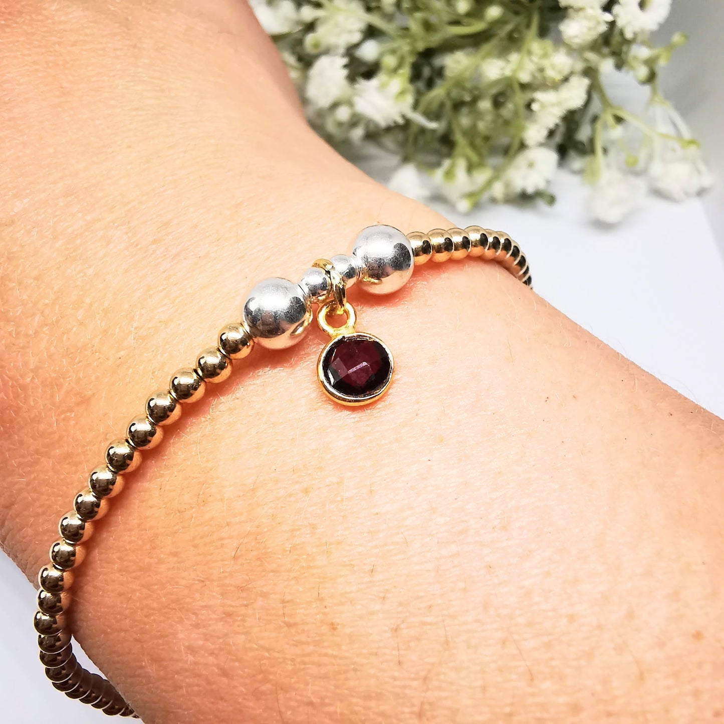 Gold Garnet Bead Bracelet