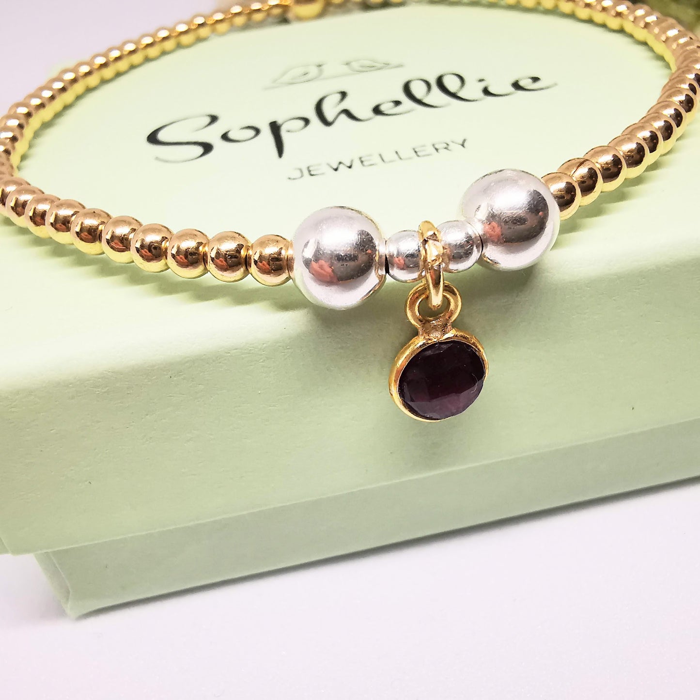 Gold Garnet Bead Bracelet