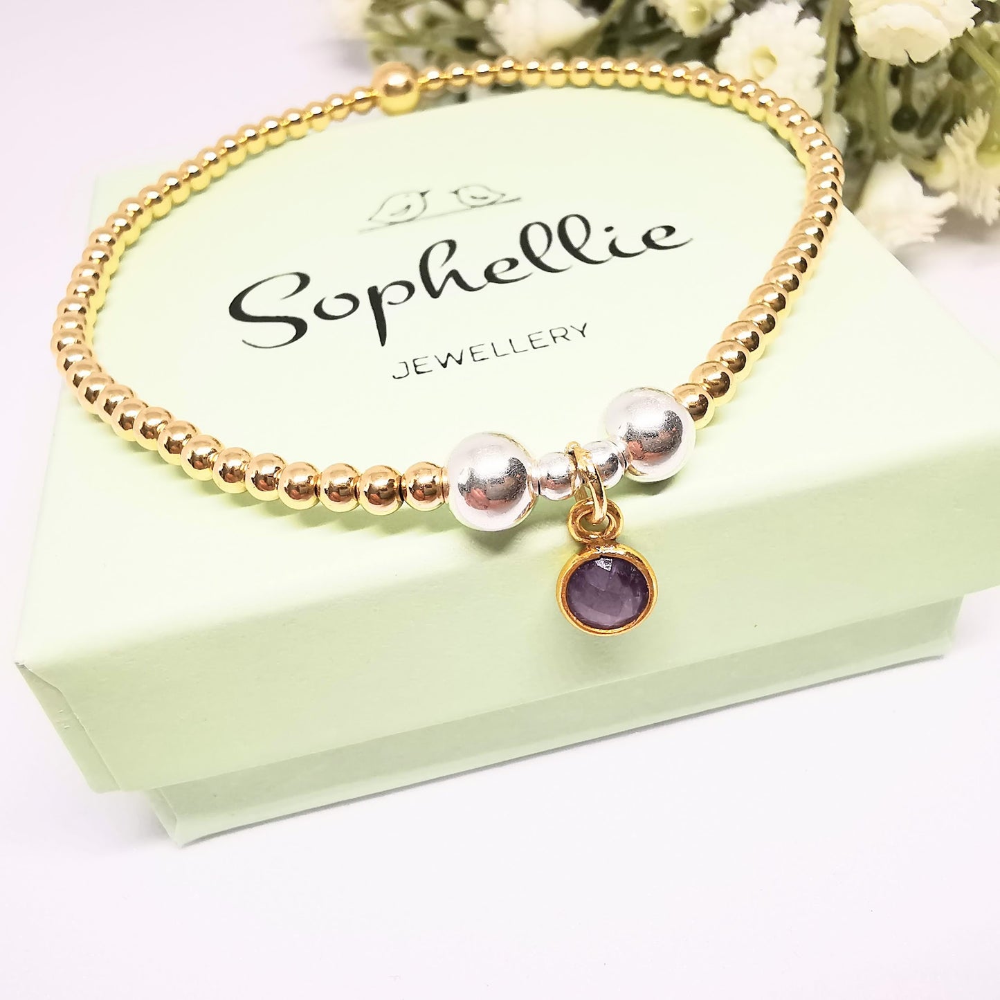 Gold Bead Bracelet with Amethyst