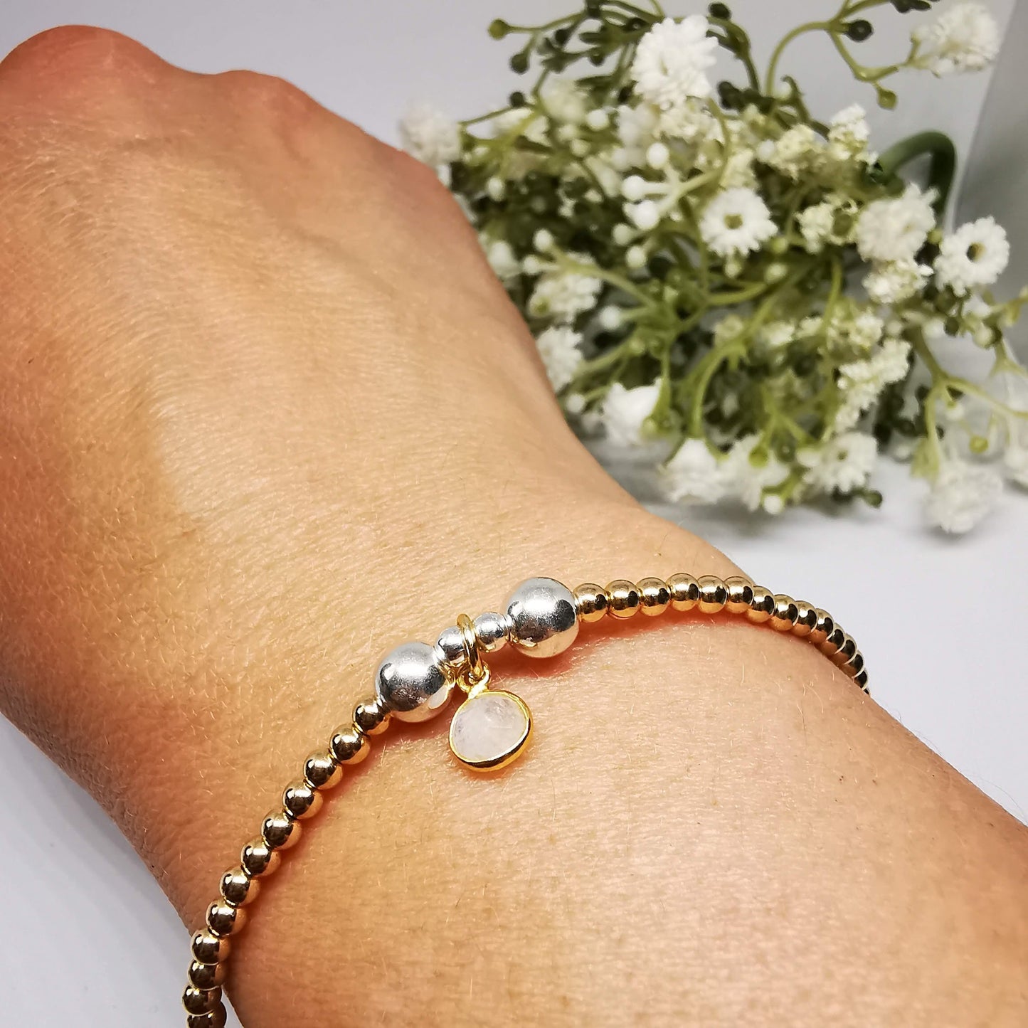 Gold Moonstone Bead Bracelet