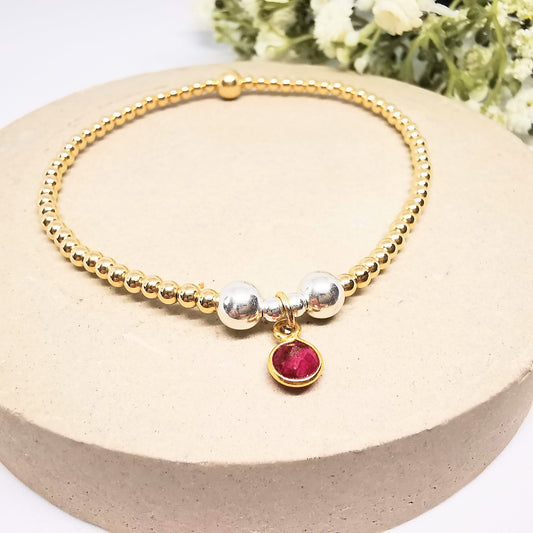 Gold Ruby Bead Bracelet