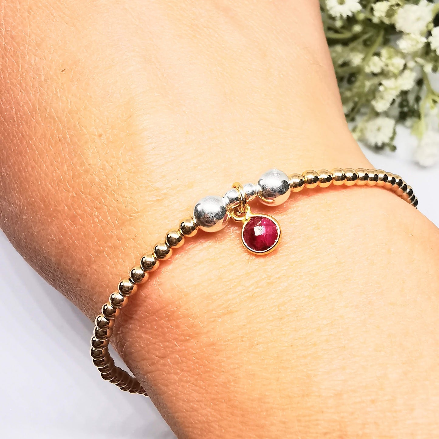 Gold Ruby Bead Bracelet