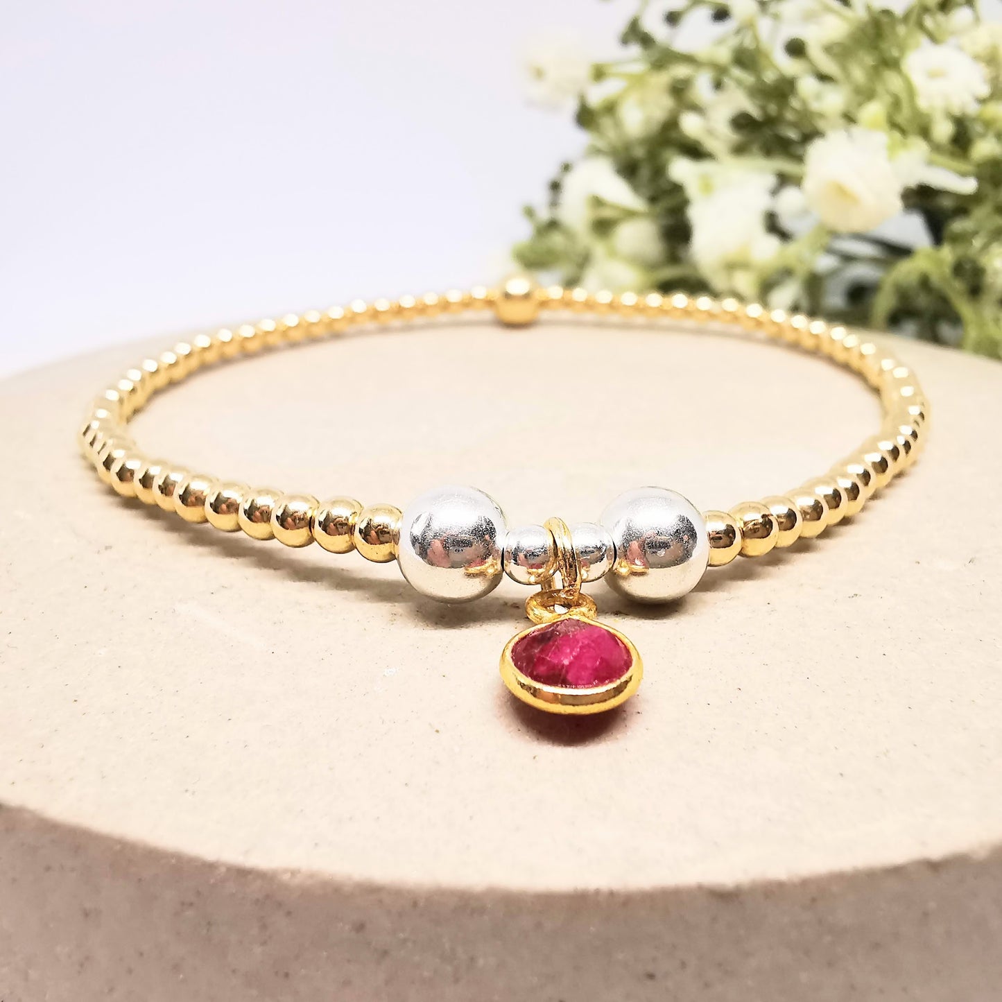 Gold Ruby Bead Bracelet