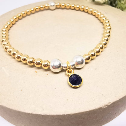 Gold Sapphire Bead Bracelet