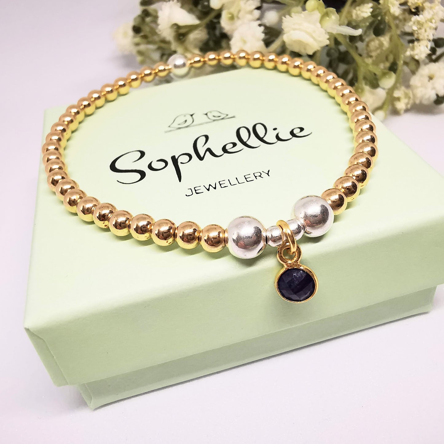 Gold Sapphire Bead Bracelet