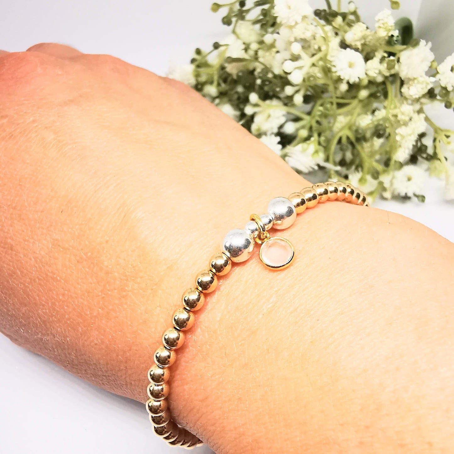 Gold Rose Quartz Bead Bracelet