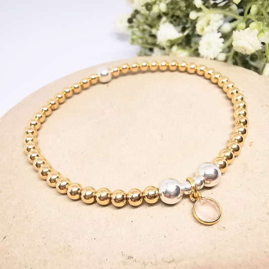 Gold Rose Quartz Bead Bracelet