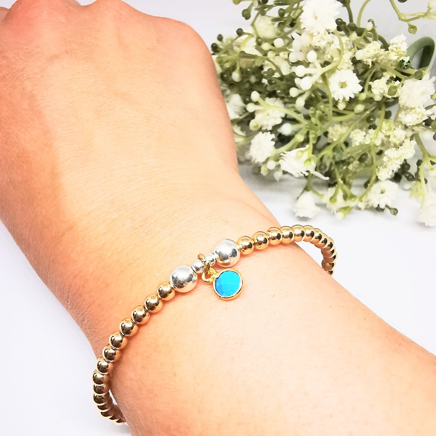 Gold Turquoise Gemstone Bead Bracelet