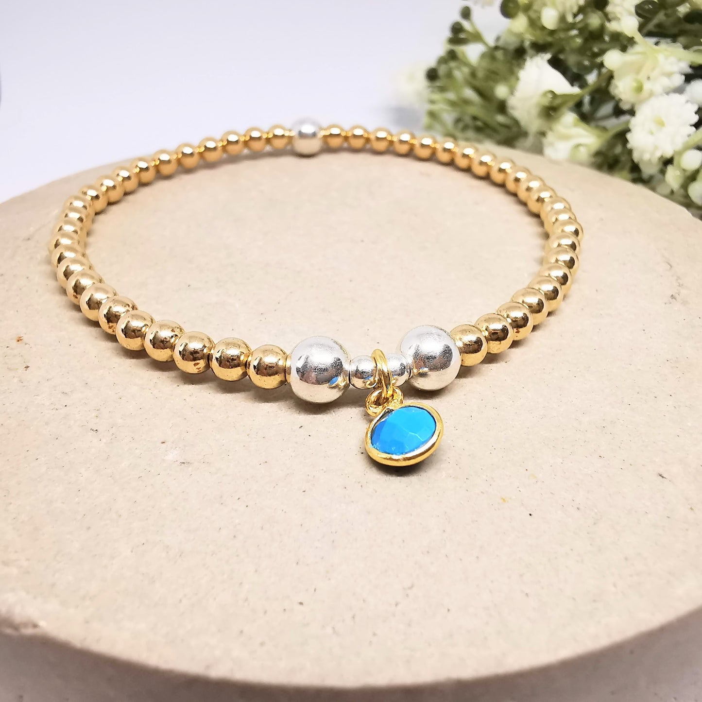 Gold Turquoise Gemstone Bead Bracelet