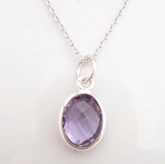 Sterling Silver Oval Amethyst Pendant Necklace - SKU 419 - Sophellie Jewellery