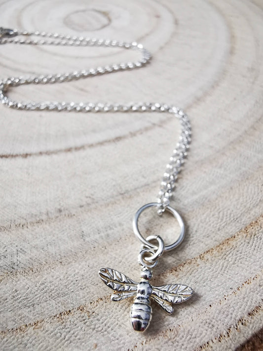 Sterling Silver Hoop & Bee Pendant Necklace