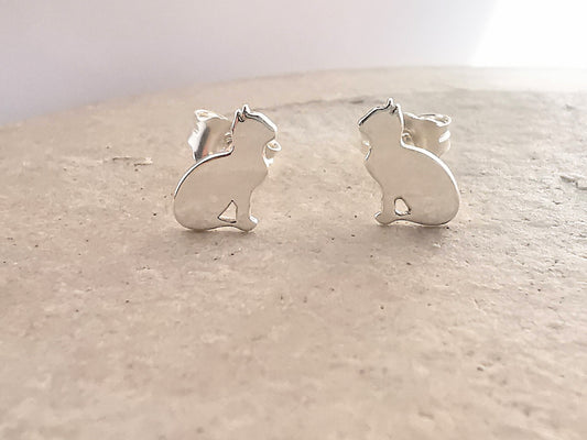 Sterling Silver Cat Stud Earrings