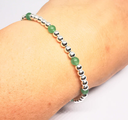 Sterling Silver and Green Aventurine Gemstone Bead Bracelet