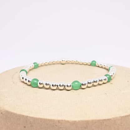 Sterling Silver and Green Aventurine Gemstone Bead Bracelet