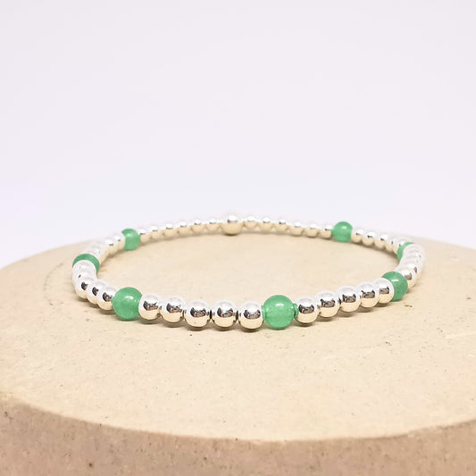 Sterling Silver and Green Aventurine Gemstone Bead Bracelet