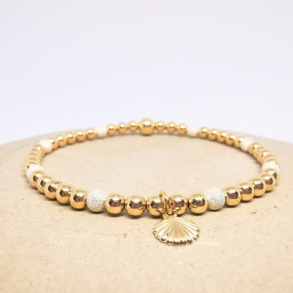 Gold Bead Bracelet  with Shell Charm