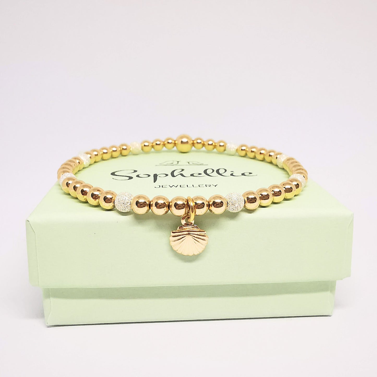 Gold Bead Bracelet  with Shell Charm