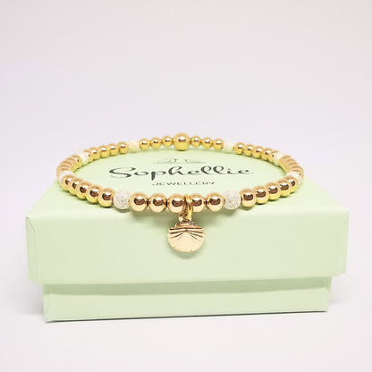 Gold Bead Bracelet  with Shell Charm