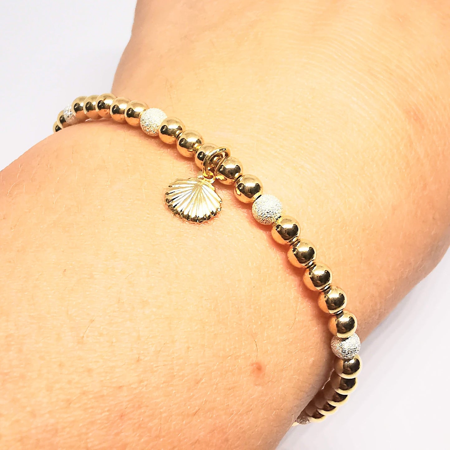 Gold Bead Bracelet  with Shell Charm