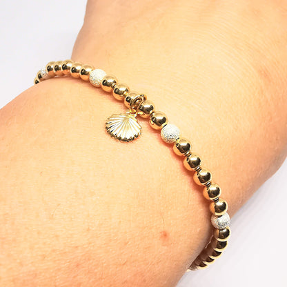 Gold Bead Bracelet  with Shell Charm