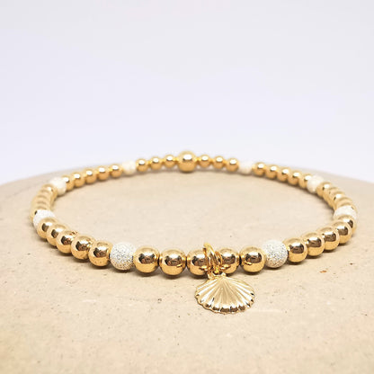 Gold Bead Bracelet  with Shell Charm