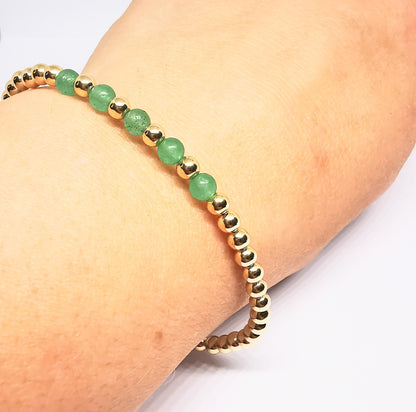 Gold and Green Aventurine Bead Bracelet